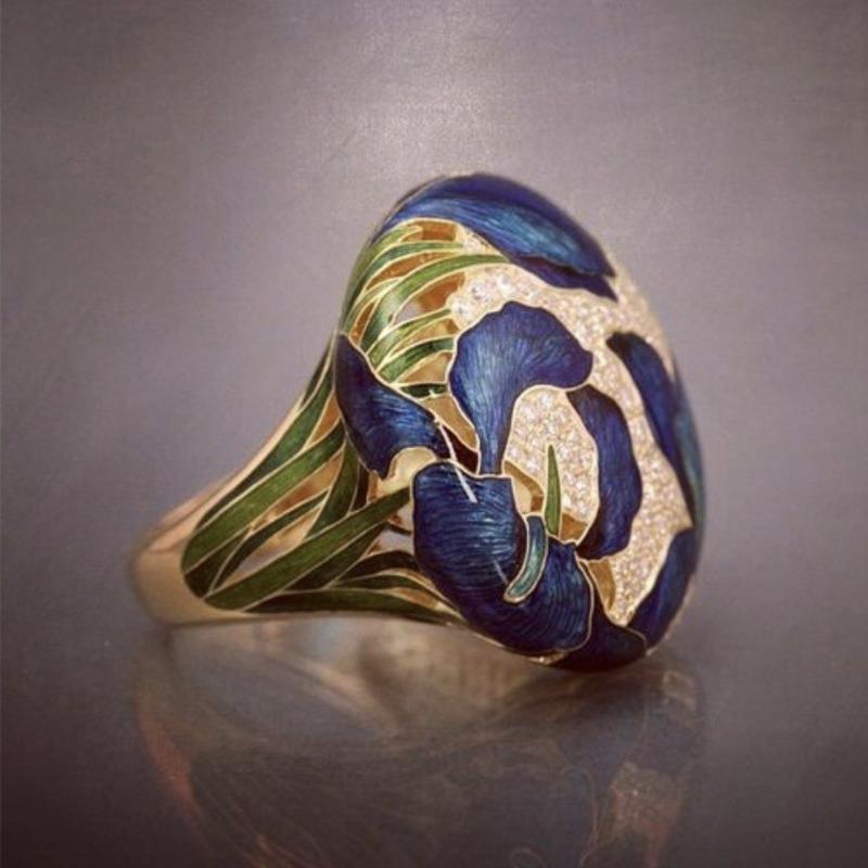 Milangirl Creative ring female European and American Retro color enamel ring exaggerated flower ring jewelry