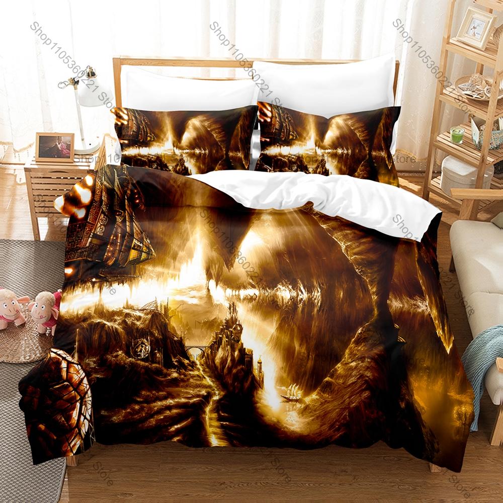 Futuristic Sci-Fi City Bedding Set, Duvet Cover and 2 Pillowcases, Modern Cyber City Pattern Breathable Fabric All Season Home