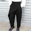 Men Back Elastic Waist Casual Long Front Layers Harem Pants Trousers