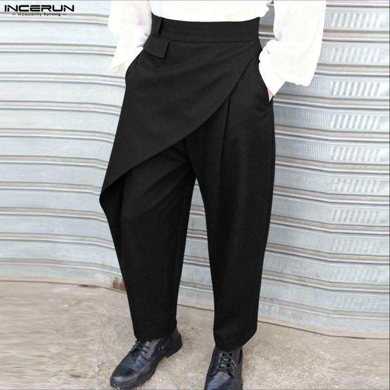 INCERUN Men Back Elastic Waist Casual Long Front Layers Harem Pants Trousers