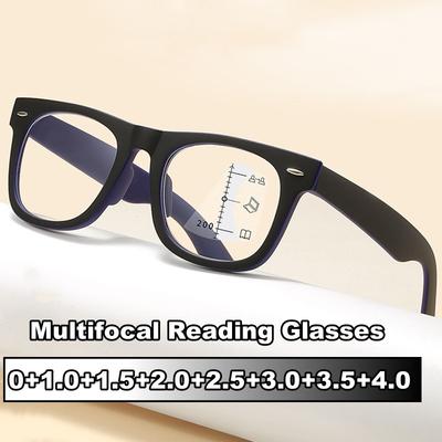 Men Women Vintage Multifocal Reading Glasses Anti-blue Light Square Frame Progressive Presbyopia 0 To +4.0