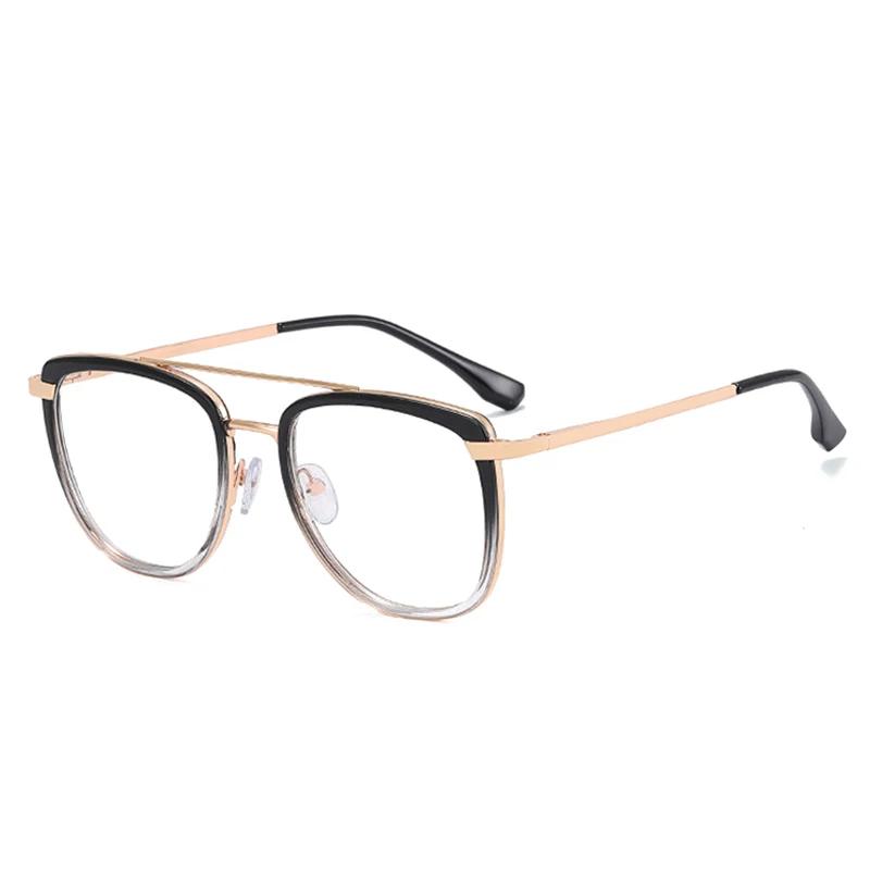 SHAUNA Retro Metal Double Bridges Women Glasses Frames Fashion Clear Anti-Blue Light Eyewear Men Optical Double Color Frame