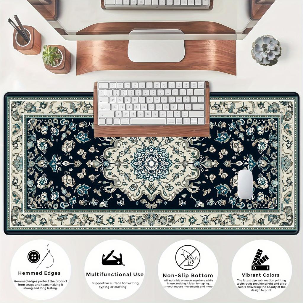 Persisches Muster Mauspad Schreibtischunterlage Hochwertiges Material, Rutschfeste Gummiunterseite Präzise genähte Kanten Langlebig & Wasserdicht