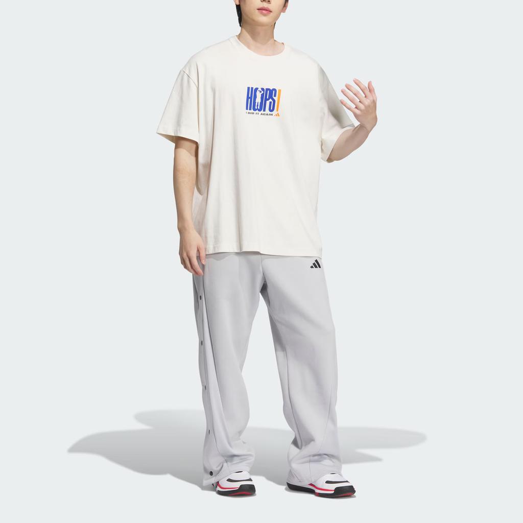 Adidas Basketball Graphic Loose Comfortable Pullover Short Sleeve T-Shirt Men T-Shirts Pink White JN0743