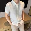 Sommer Herren Strick Poloshirts Kurzarm Smart Casual Leicht Turn-Down-Kragen Leinen Strick Cardigan Herren Atmungsaktive Polos