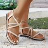 Sommer Neue Zehentrenner Casual Flache Sandalen Damen Neue Gewebte Bedeckung Fuß Weiche Sohle Rutschfest Römische Strandschuhe Große Größen