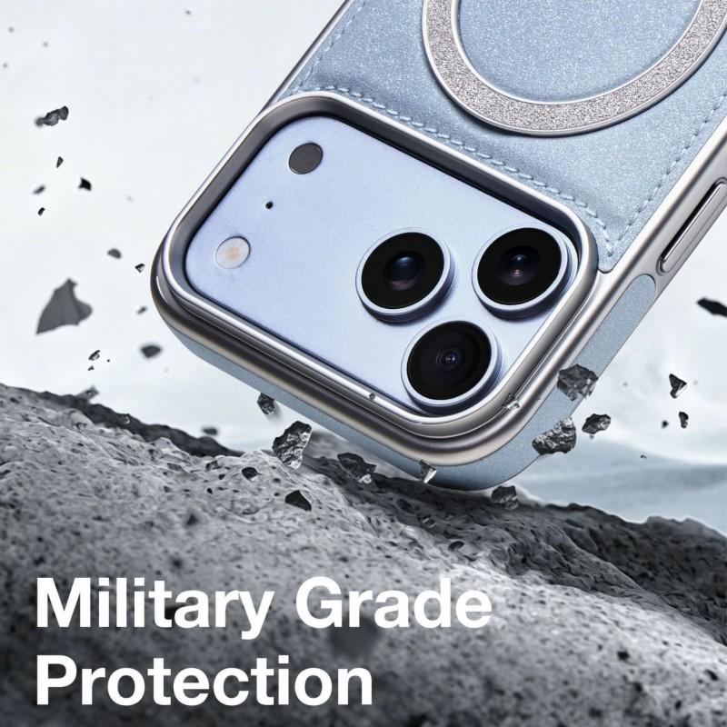 Leather Phone Case IPhone 18 Pro Max Glitter Electroplated Frame Magnetic Rotating Stand Shockproof