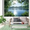 2D plane lake scenery background lush green trees dynamic decorations polyester fiber material