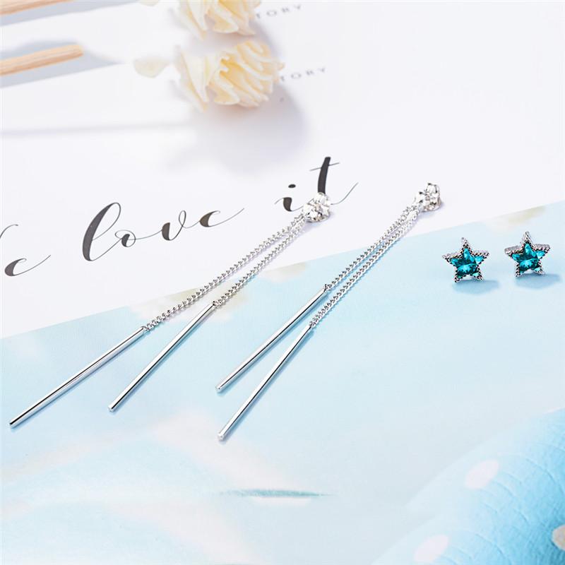 Summer Latest Star Blue Crystal Drop Earrings for Women Jewelry Charm 925 Silver Earrings for Girl Party Accessories