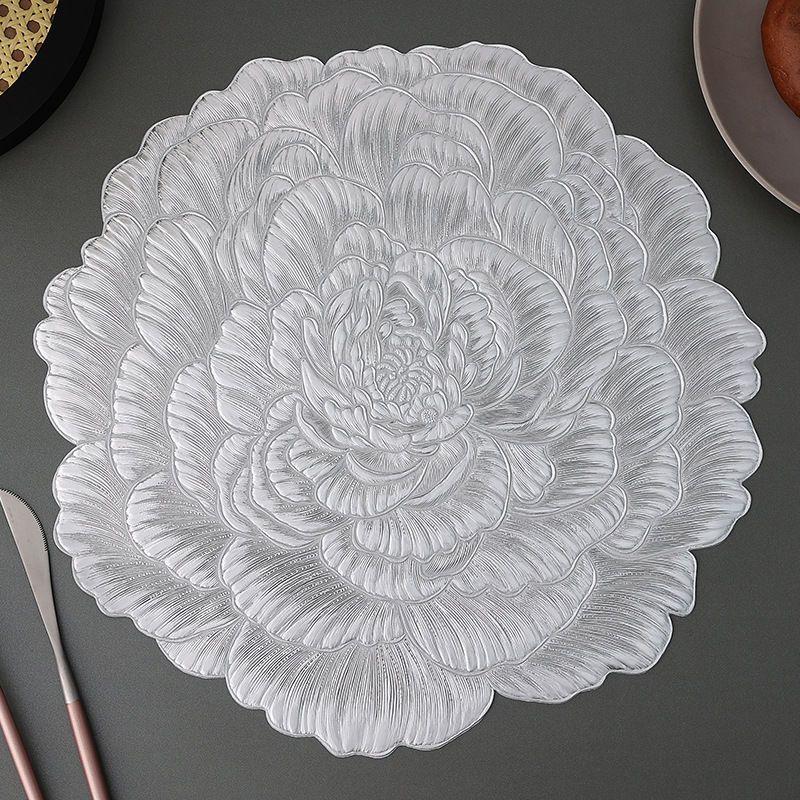 PVC Peony Flower Insulated Meal Mat Decorative Mat Dining Table Mat Hotel Home Waterproof Oil Proof Non Washable Wipable