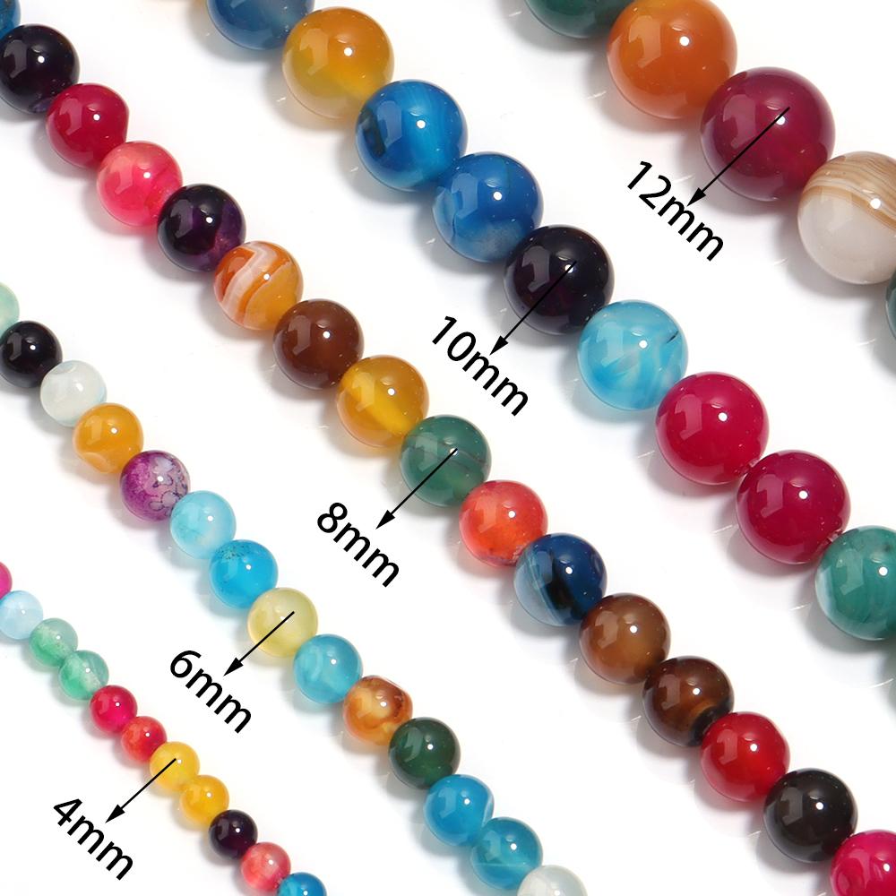 4 6 8 10 12mm Natural Agate Stone Beads Colorful Stripe Round Loose Beads For Jewelry Making DIY Bracelet Necklace Accessories