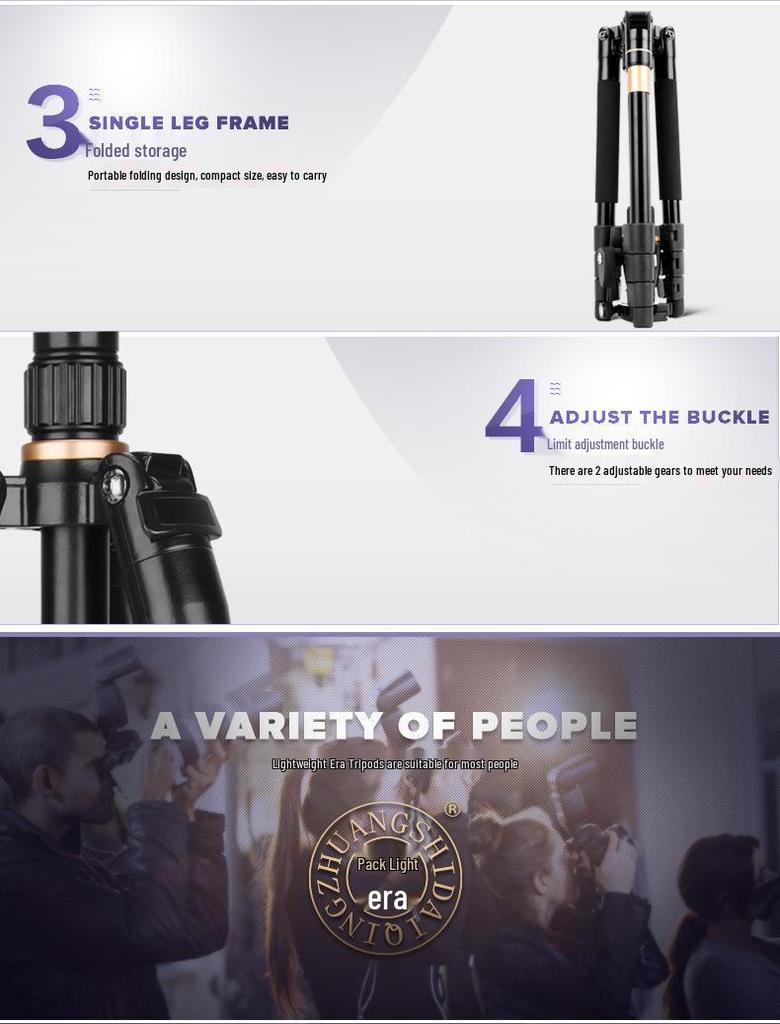 Era Q555 Lightweight Aluminum DSLR Tripod with Buckle Support