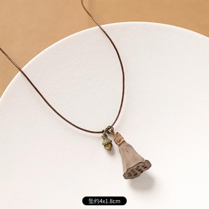 Female Acorn Pendant - Simple Long Sleeve Sweater Chain - Retro Knitted Necklace Accessory