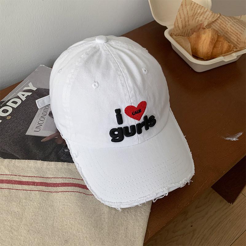 Love Letter Embroidery Black Baseball Cap Female Retro Edging Showing Face Small Cap Big Head Circumference Soft Top Hat Tide Adjustable белый