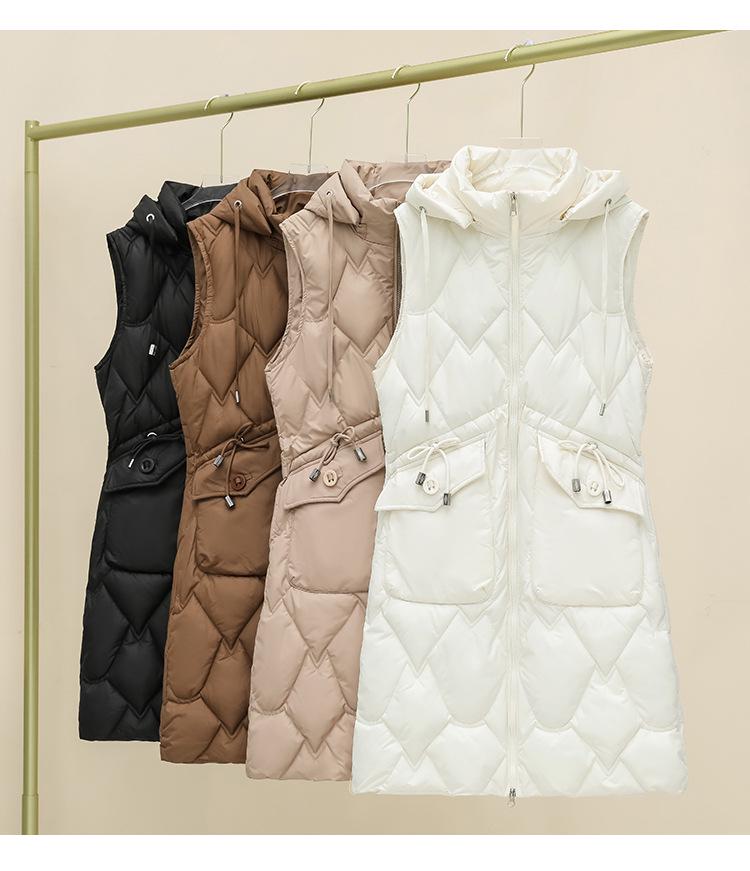 Women's Mid-Length Hooded Cotton Vest: Fashionable, Slimming, Waist-Cinching, Warm, and Cold-Proof Outerwear