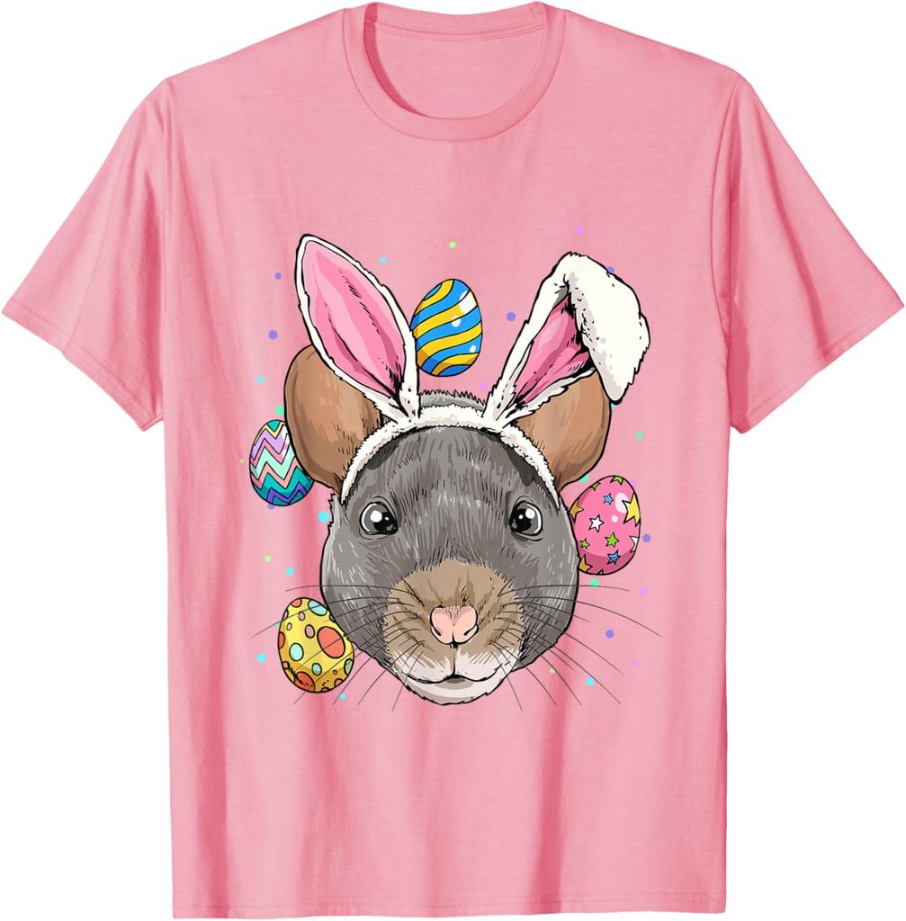 Rat Wearing Bunny Ears Easter Graphic Tee Funny Rodent Lover Casual T-Shirt