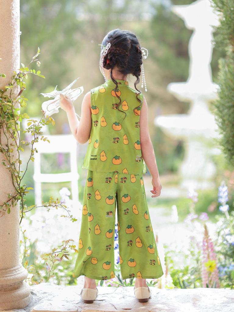 2026 Girls' Summer Chinese Style Sleeveless Qipao Set with Stand-up Collar