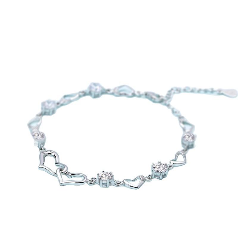 Womens Heart Link Bracelet With Cubic Zirconia Six-Prong Setting Gold Plated Copper Fashion Jewelry Daily Wear