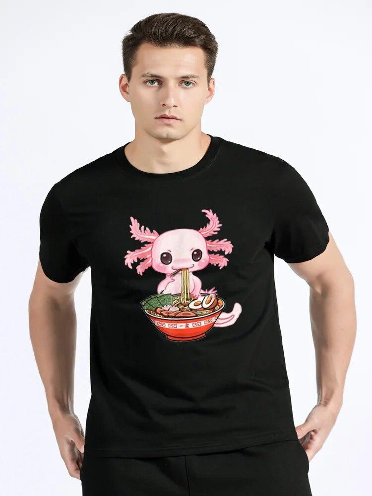 Kawaii Axolotl Ramen Noodles Japanese Anime Otaku Nu Goth T-Shirt Unisex Cotton Tshirt Clothing Oversized Graphic Tees