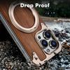 Eary for Magsafe Magnetic Phone Case for iPhone 17 16 15 14 Pro Max Wood Shockproof Protective Cover with 360°Rotate Ring Stand