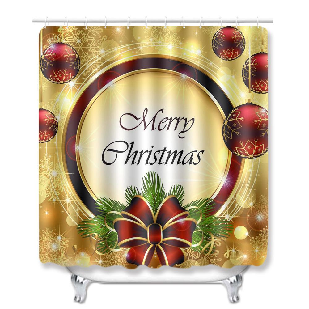 Christmas Waterproof Shower Curtain Floor Mat Four-Piece Set, Bathroom Water-Absorbing Non-Slip Door Mat, Shower Room Water-Absorbing Carpet