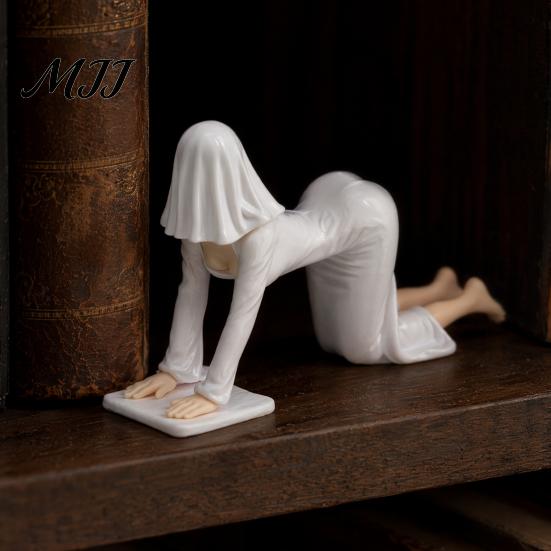Decorative Seated Figurine Ghost Girl Hooded Sculpture, Ethereal Mysterious Statue, Gothic Whimsical Garden Ornament Queen Character Robe for