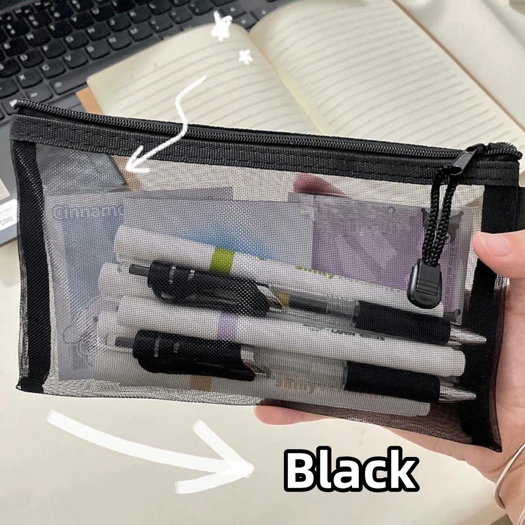 Nylon Pencil Storage Pouch Lightweight Transparent Mesh Pencil Case Clear Exam Pencil Pouch Washable Mesh Zipper Pen Pouch чёрный