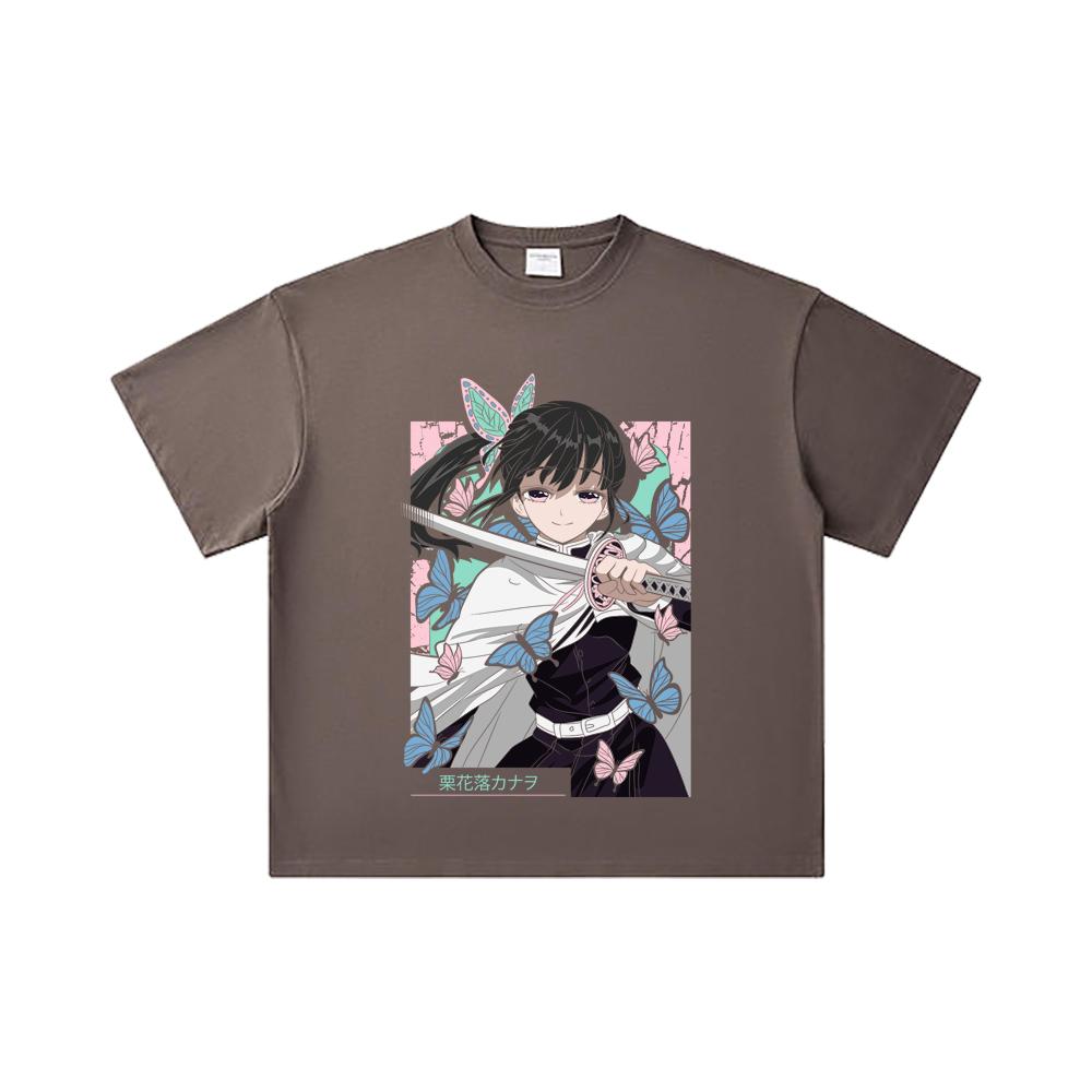 260 GSM Double Yarn 32 Count 100% Cotton Demon Slayer V98 Kanao Print Unisex Heavy Cotton T Shirt