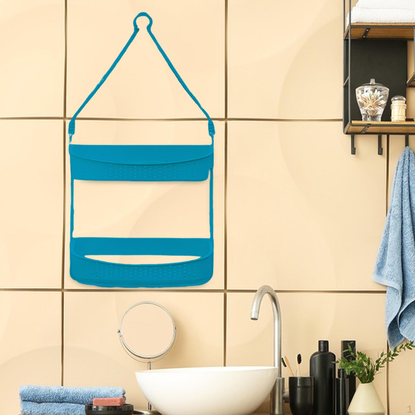 

Подвесная душевая корзина, держатель, регулируемая, 2 яруса, органайзер-полка для хранения для больших и Blue