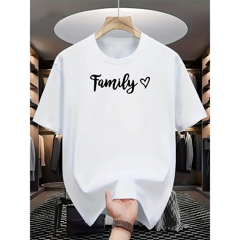

White Short-Sleeve T-Shirt with Family Heart Print: A Comfortable Piece That Conveys Family Warmth and Fashion Style S белый