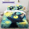 Starry Sky Black Cat  Pattern Bedding Quilt Set Quilt Cover Pillowcase Home Decoration  Gift (1 * Duvet Cover + 2 * Pillowcase, Without Core)