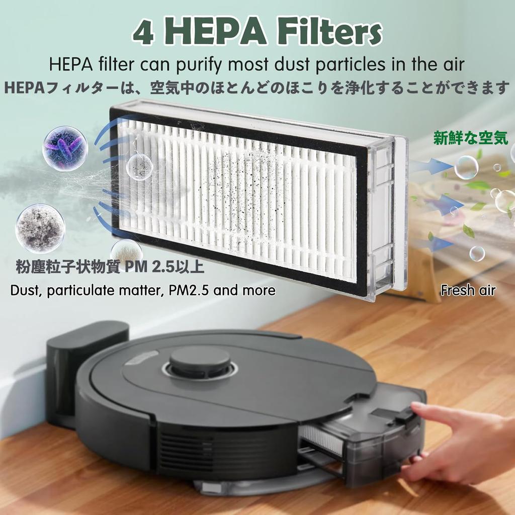 Roborock Q5 Pro/+Q8 Max/+ Robot Vacuum Accessory Kit Replacement Parts: Dual Main Brushes, Mop Cloth Pads, Side Brushes, and HEPA Filter