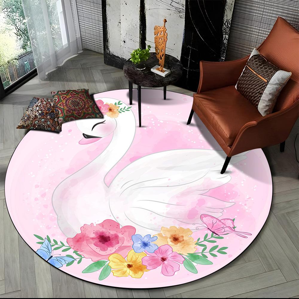 3D Cartoon Cute Swan Cygnus Area Rug,Round Carpet Rug for Living Room Bedroom Sofa Decoration,Kids Play Non-slip Floor Mat Gift