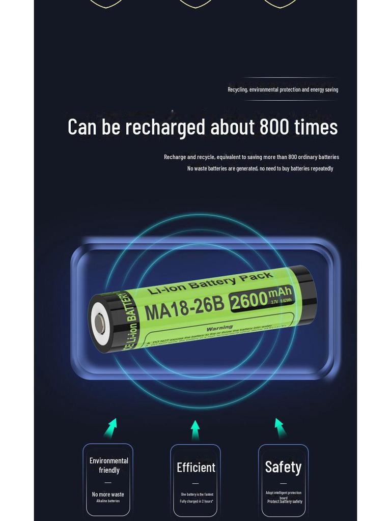 18650 3.7V Rechargeable 2600mAh Lithium-Ion Battery for Flashlights