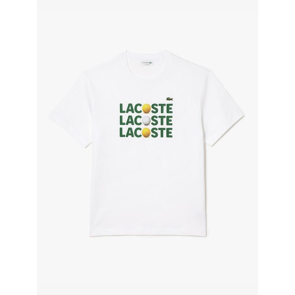 Lacoste Mens Heavy Jersey LeTTering Ball Graphic T shirT Th7370 54g 001 q2nTh7370 54g001