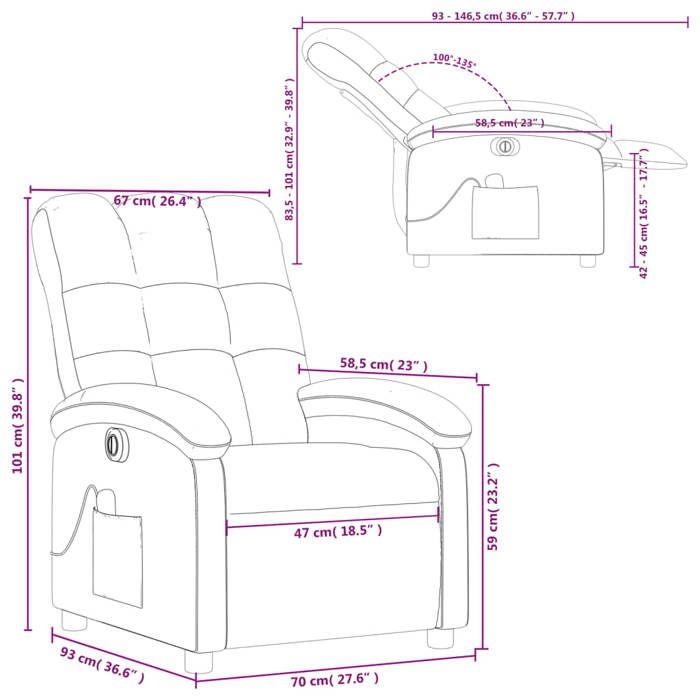 VidaXL Fauteuil Inclinable de Massage Électrique, Chaise de Relaxation avec Dossier et Repose-pied Réglables, Siège de 3204081