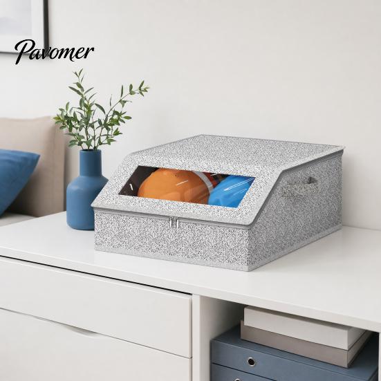 Reinforced Hat Storage Container Baseball Cap Box, with Clear Viewing Lid, Dustproof Breathable Non-woven Custom Box Container, Stackable Organizer