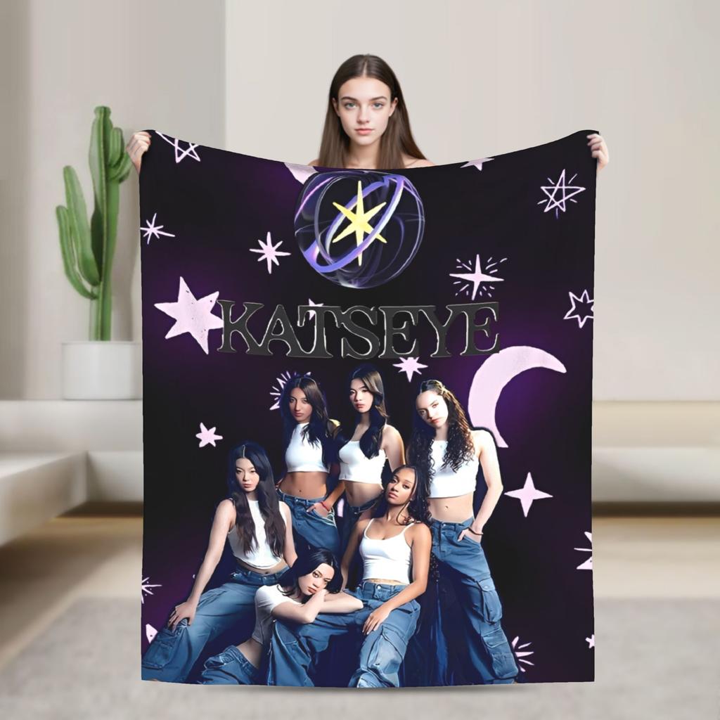 Katseye Kpop Knitted Blankets Fleece Sophia Lara Megan Ultra-Soft Throw Blankets for Car Sofa Couch Bedspread