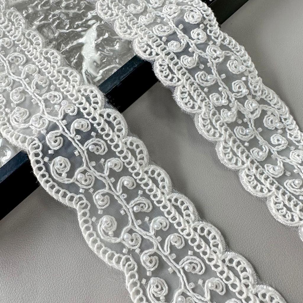 Weiß Perlenbesetzter Lolita Rock Kleid Barcode Accessoires Bekleidungszubehör Dekorativ Französisch Süße Spitze