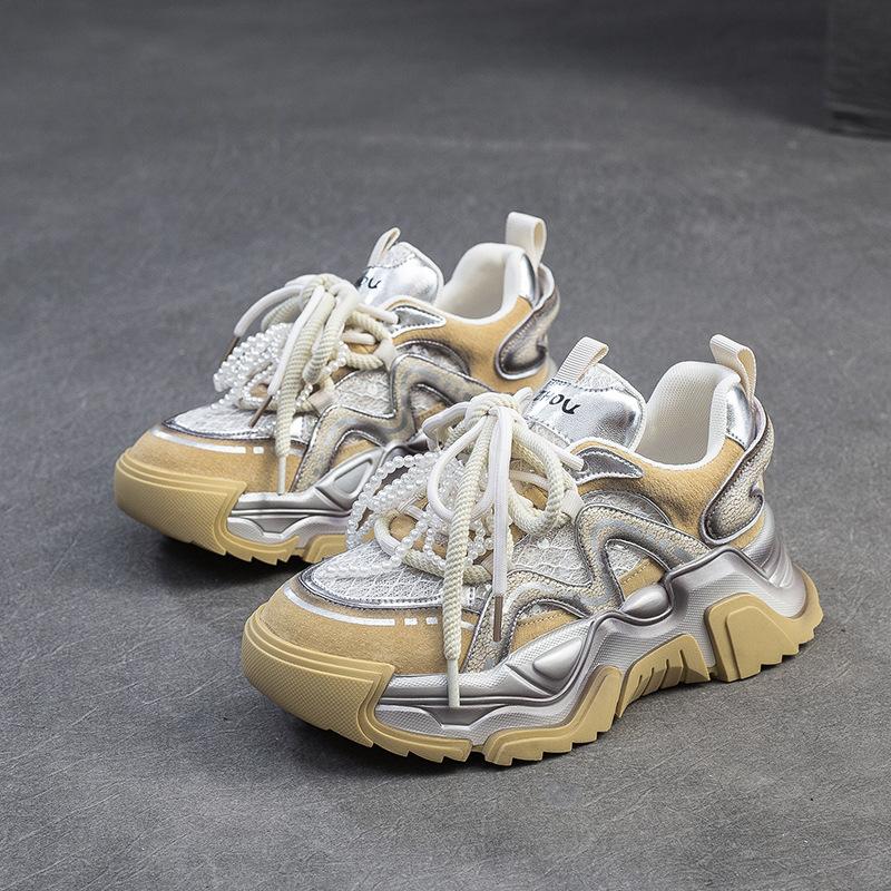 

5cm Air Mesh Microfiber Pigskin Leather Summer Bling Mixed Color Fsahion Ankle Boots Hollow Chunky Sneaker Women Shoes 35