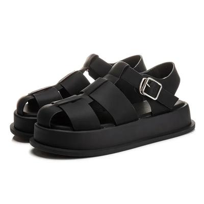 Sandálias Femininas Fashion 4CM Biqueira Fechada Verão 2024 Novas Sandálias Romanas Femininas Sapatos Sandálias Femininos Tecidos Fashion de Lazer com Solado Grosso