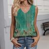 Damen Ärmelloses V-Ausschnitt Lockerer Sitz Vintage Blumenstreifen Plissiert Sommer Leicht Fließendes Tanktop Bluse Hemd
