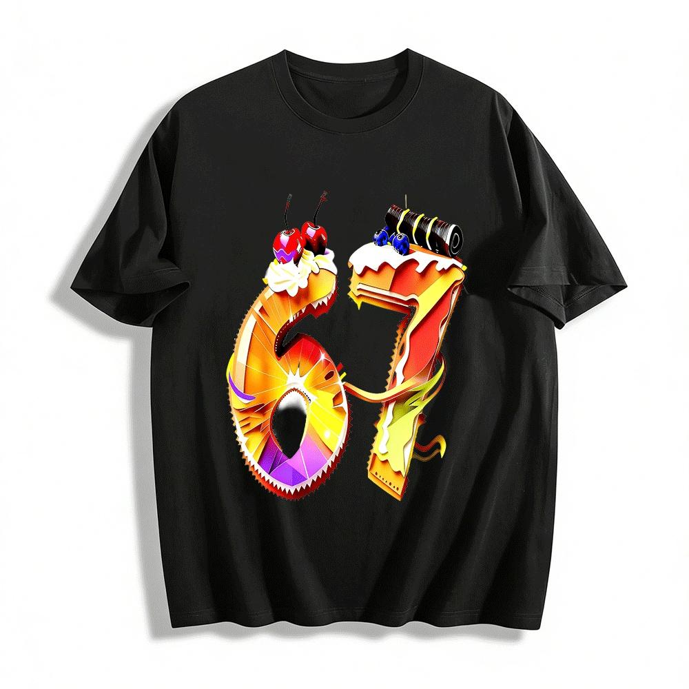 Fun 67 Number Cake Print Casual T-Shirt Unisex Style Pure cotton T-shirt XXS