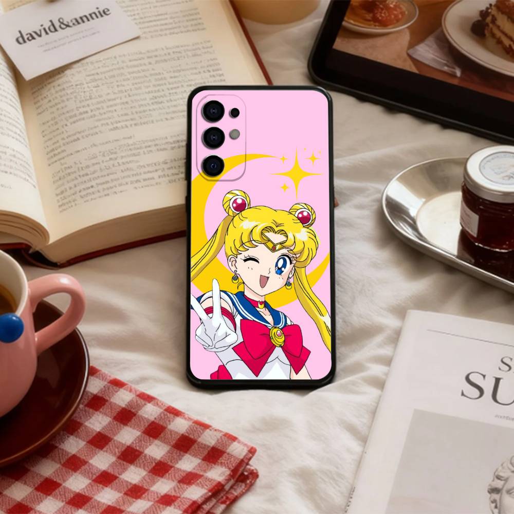 CUTE Cartoon S-Sailor M-Moons    Phone Case For Samsung S 25,24,23,22,30,21,10,9,Ultra,Plus,Lite,FE,4,5 G Soft Black Case