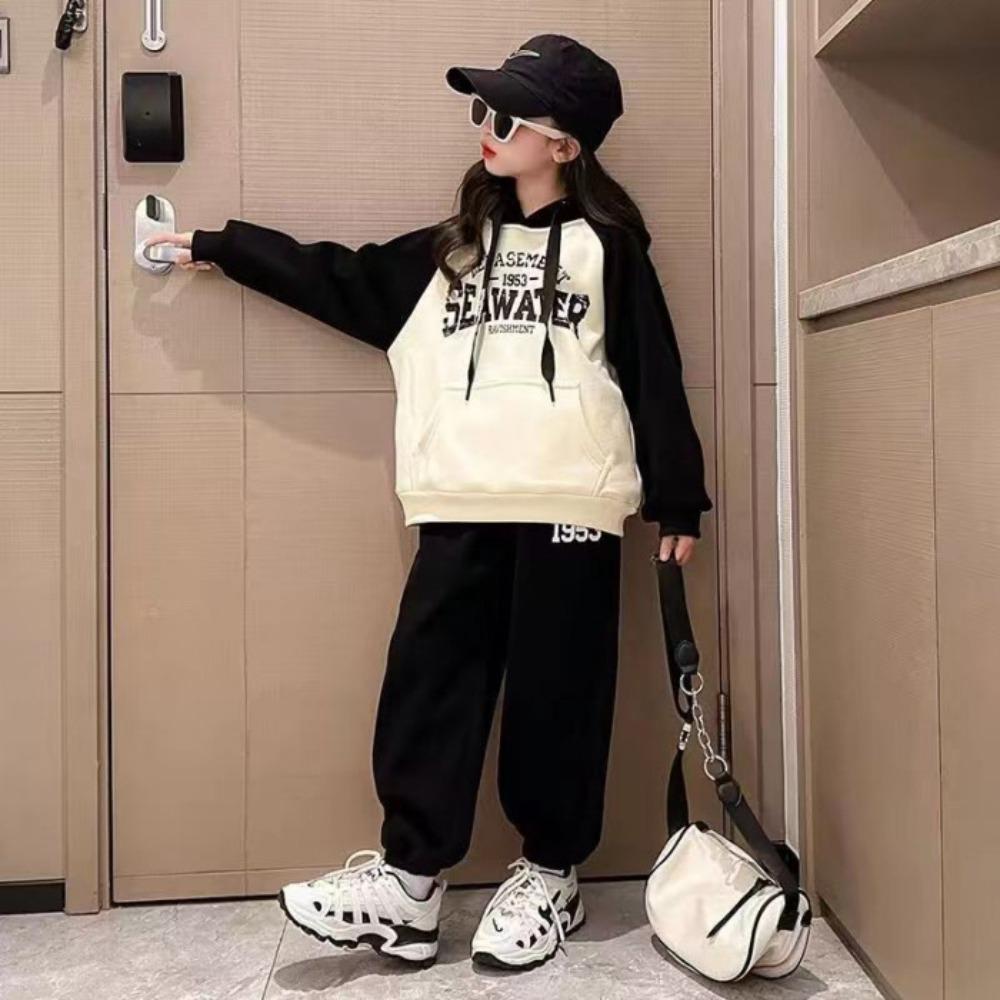 Girls Hooded Sweatshirt Suit 2-12Y Children's Sports Top + Trousers Girls Loose Fashionable Spring and Autumn Clothing