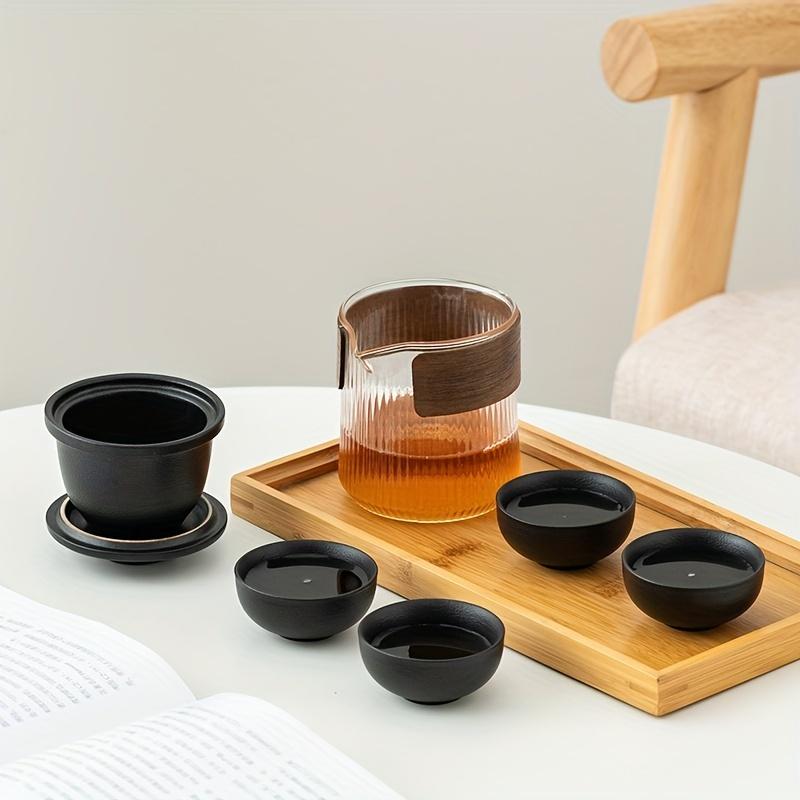 1set  Travel Tea Set Ceramic Express Cup Portable Travel Tea Set One Pot Four Cups Outdoor Car Simple And Portable Foaming