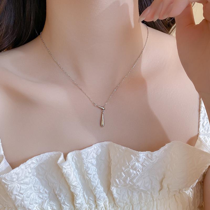 French Silver Teardrop Clavicle Necklace - Unique Niche Design, Versatile Cold Style