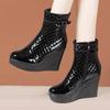 10cm Small Size 33-43 Genuine Leather Boots Women's Platform Wedges Shoes 2025 Winter High Heels Warm Fur Ankle Boots Office Mom