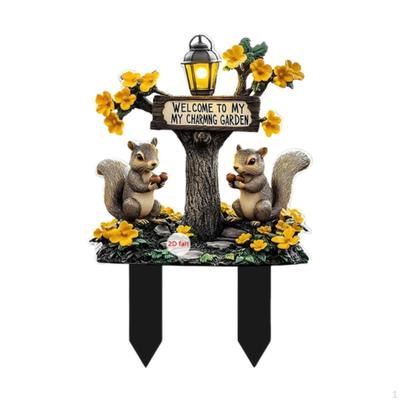 Decorative Garden Stake with Squirrel Acrylic Sign 2D Flower Pot Indoor Outdoor Bonsai Landscape