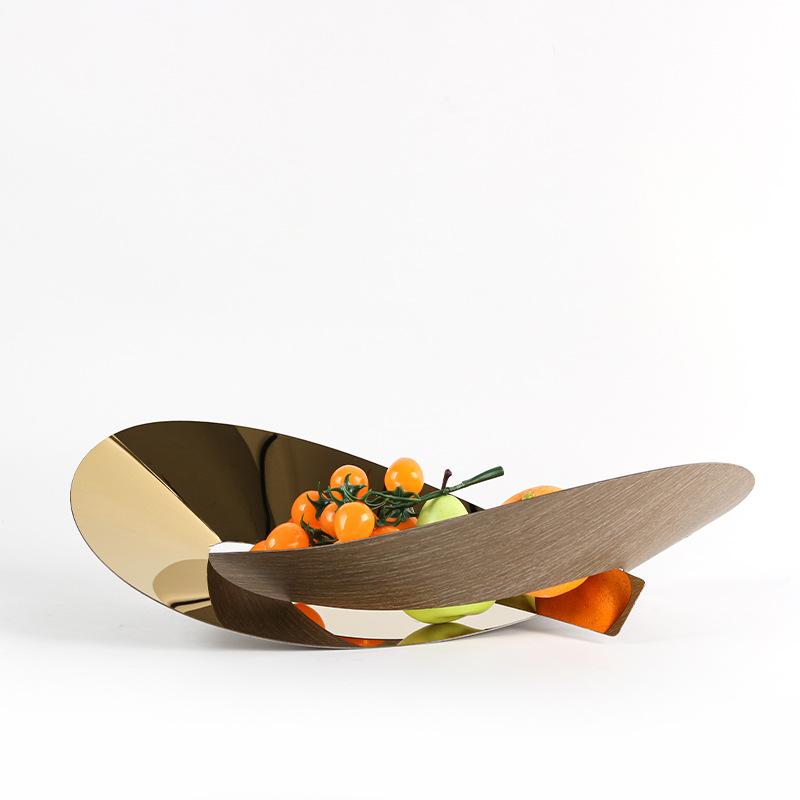 Wood Grain Metal Irregular Winding Fruit Tray, Geometric Art Stainless Steel Tray, Dining Table Decoration Storage Tray